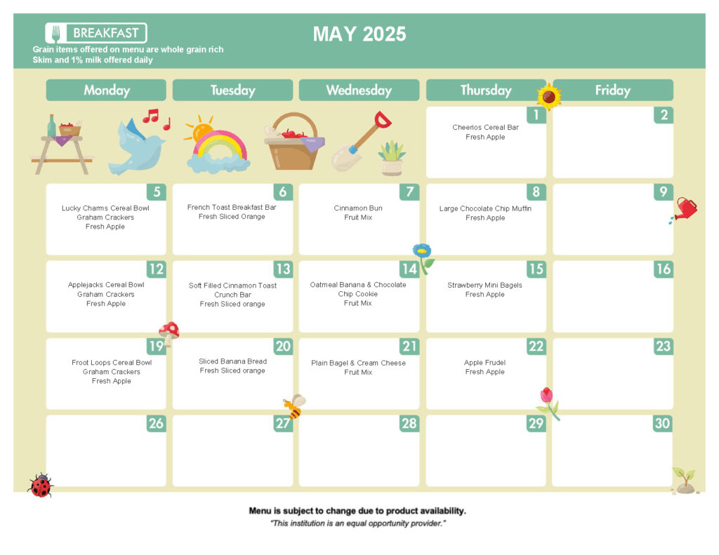 ACCLAIM May 2025 BF Menu